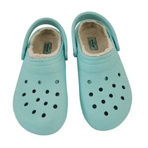 Crocs Womens Light Blue Fuzz Lined Classic Clog Size 7 Aqua Cozy Comfort 203591